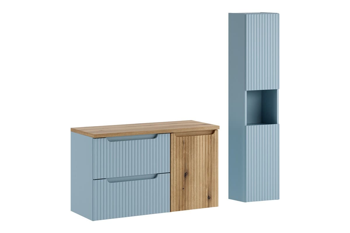Kúpeľňová zostava Nova Denim s doskou a košom na bielizeň 100 cm modrá/dub coast evoke