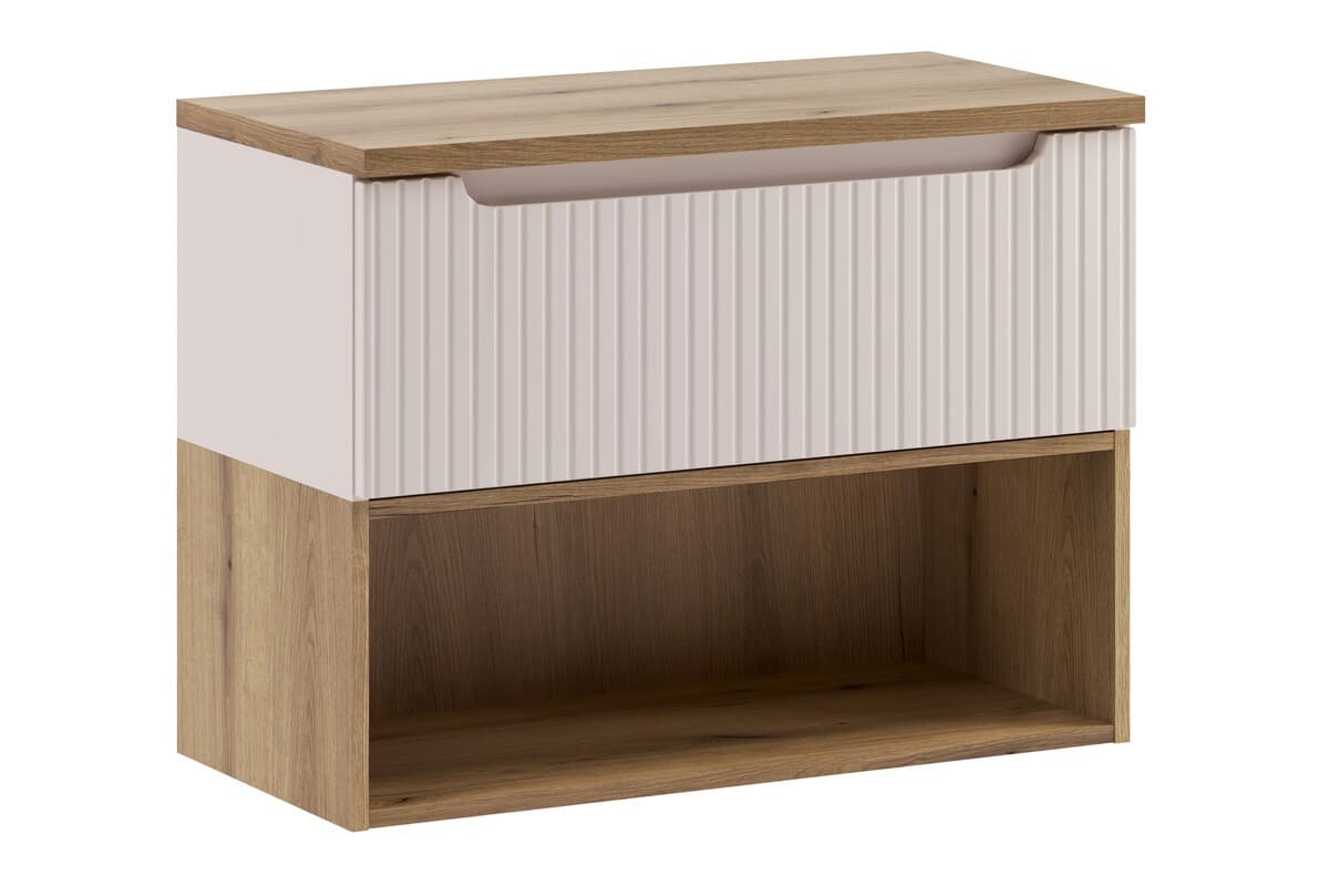 Závesná skrinka pod umývadlo Nova Cashmere s doskou a regálom 80 cm kašmírová/dub coast evoke
