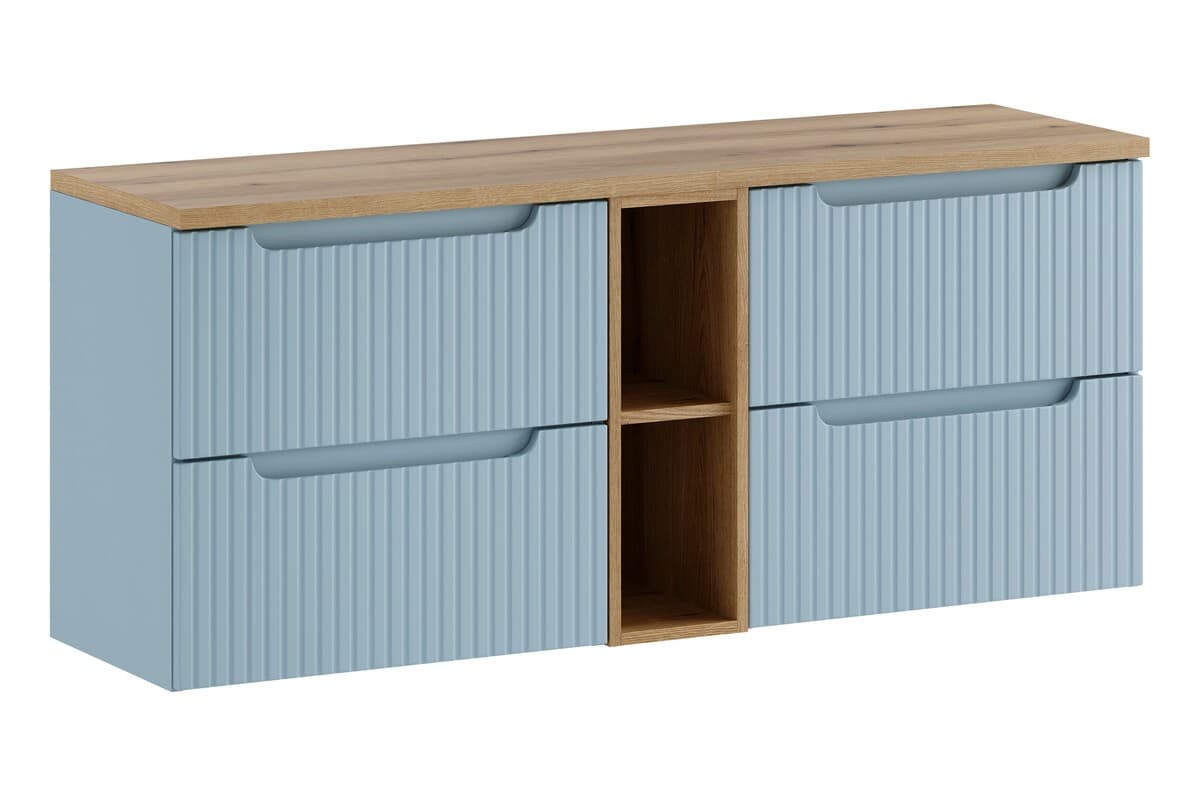 Závesná skrinka pod umývadlo Nova Denim s doskou a skrinkami 140 cm modrá/dub coast evoke
