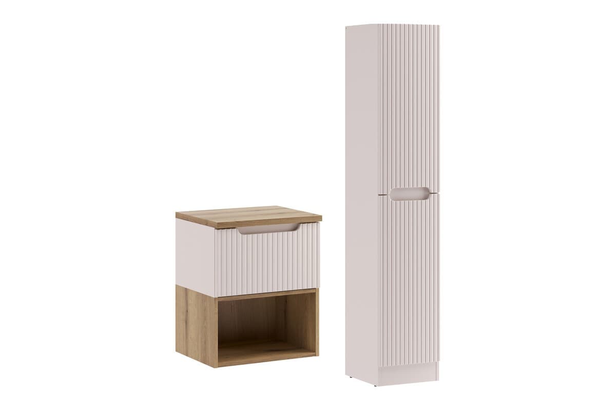 Kúpeľňová zostava Nova Cashmere I s doskou, regálom a skrinkami 50 cm kašmírová/dub coast evoke