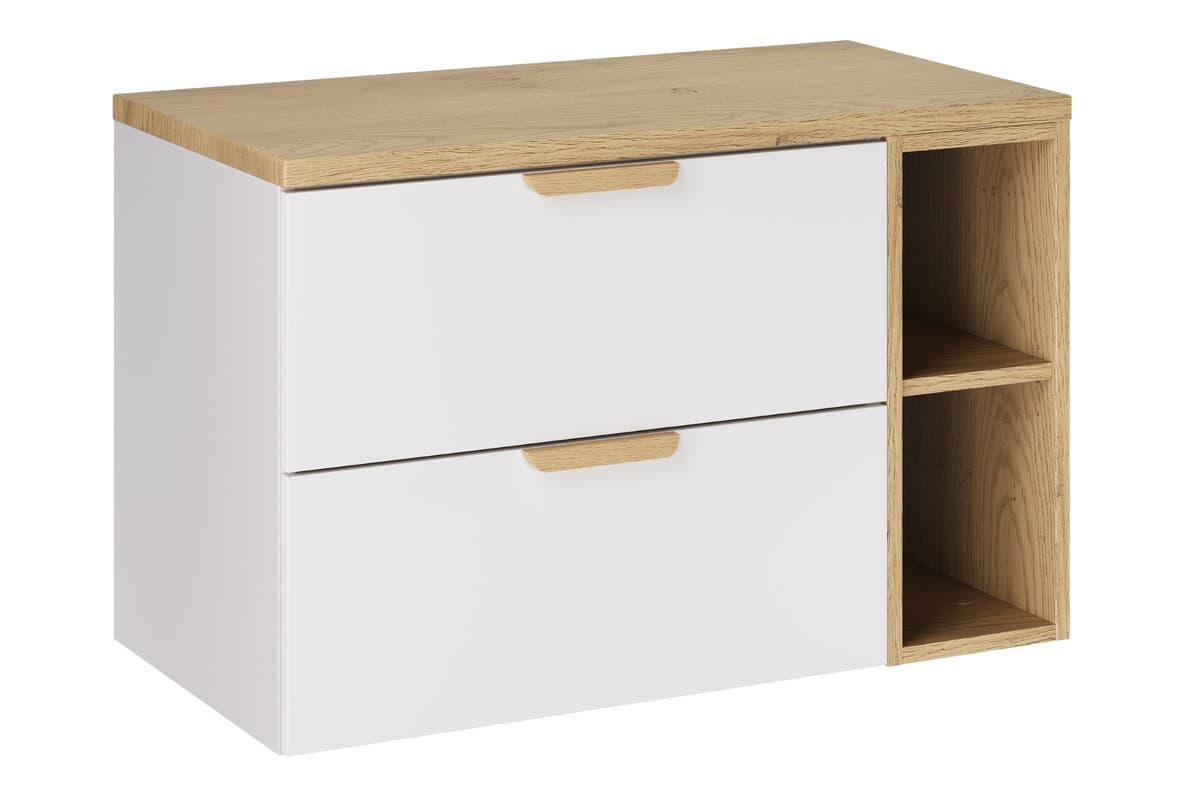 Závesná skrinka pod umývadlo Aster Nordic s doskou a regálom 80 cm biela/dub cremona 1