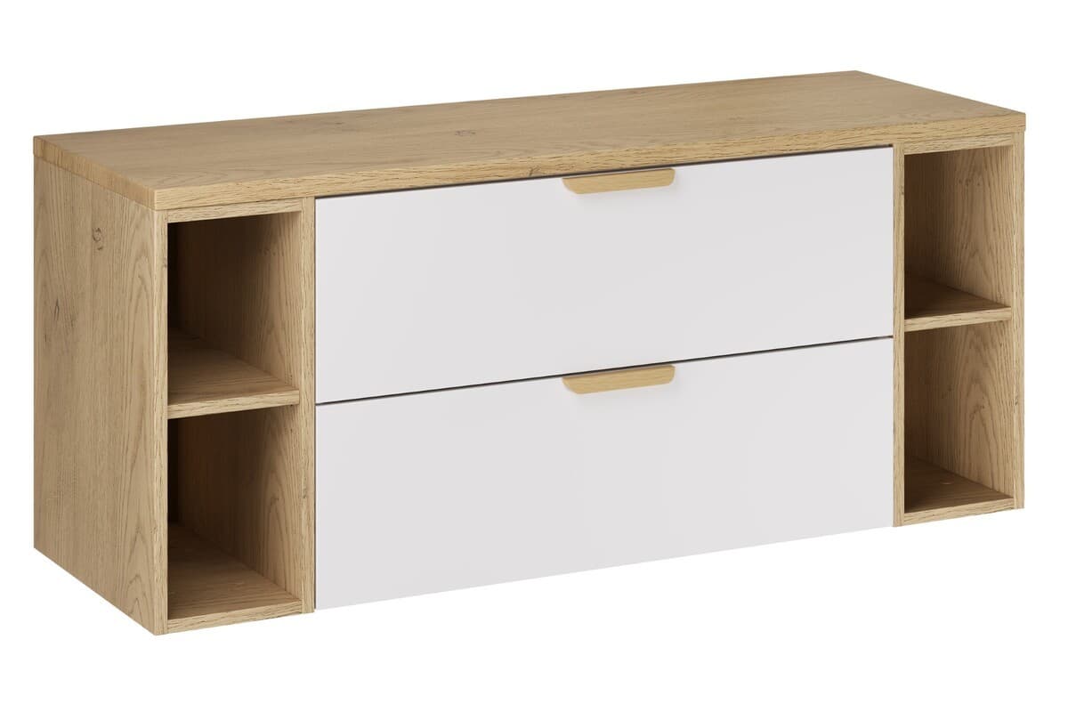 Závesná skrinka pod umývadlo Aster Nordic s doskou a regálmi 120 cm biela/dub cremona