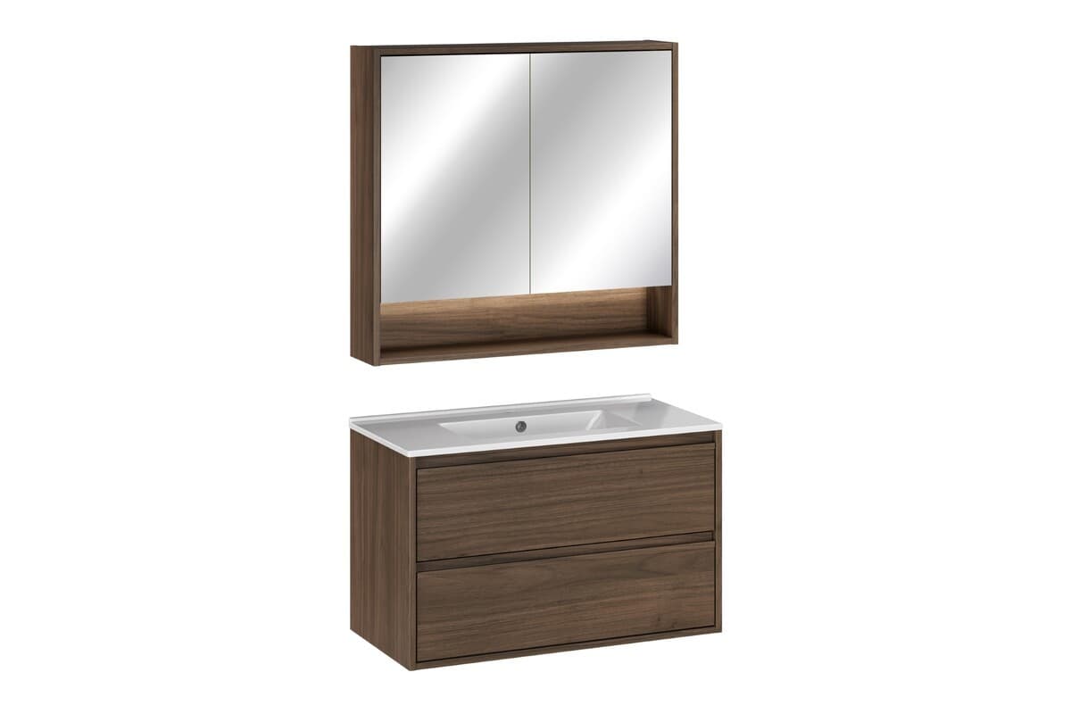 Kúpeľňová zostava Villa so zápustným umývadlom a zrkadlom 80 cm orech