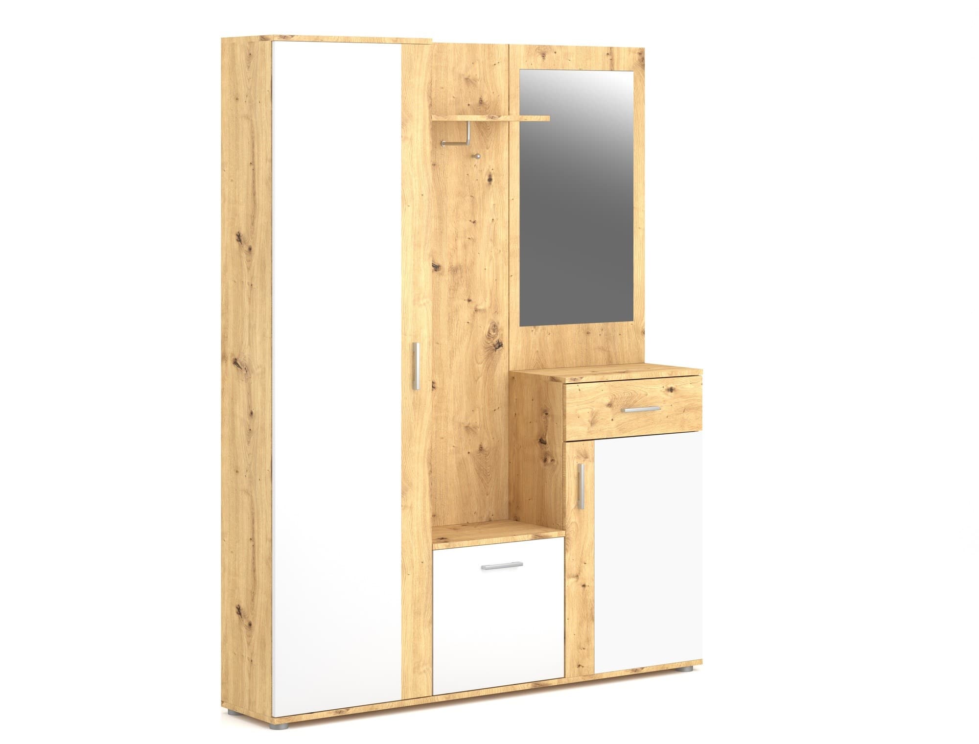 Predsieňová stena Trio so zrkadlom 145 cm dub Artisan/biela