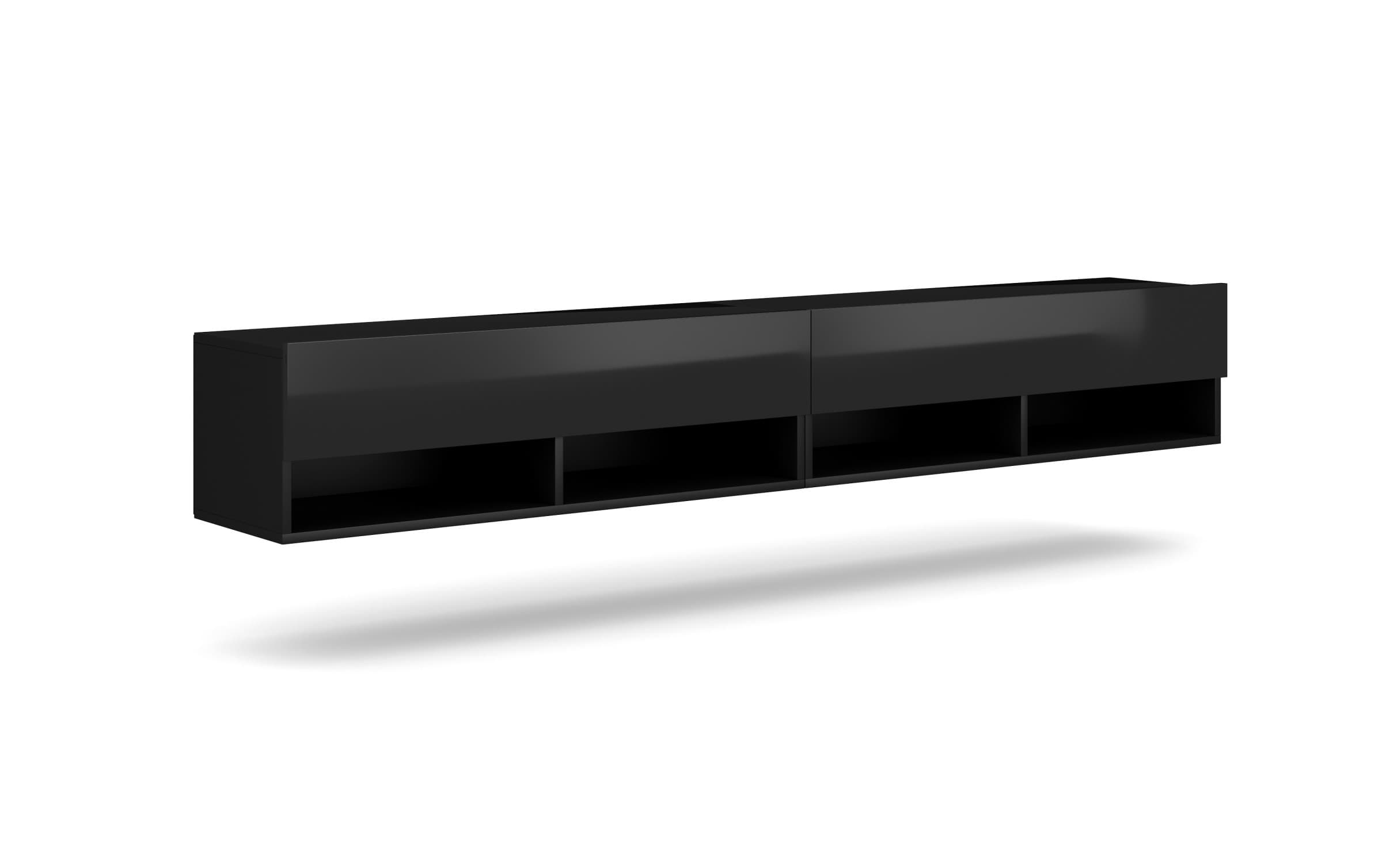 Závesný TV stolík Derby 200 cm čierny mat/čierny lesk 1