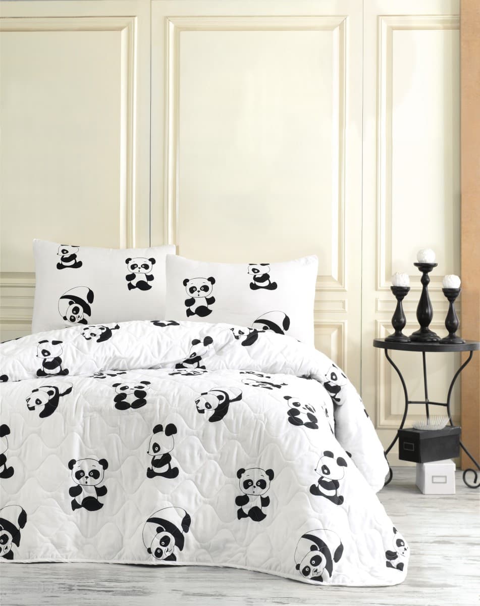 Sada 3 ks bavlnených obliečok s prehozom Panda biele/čierne 1