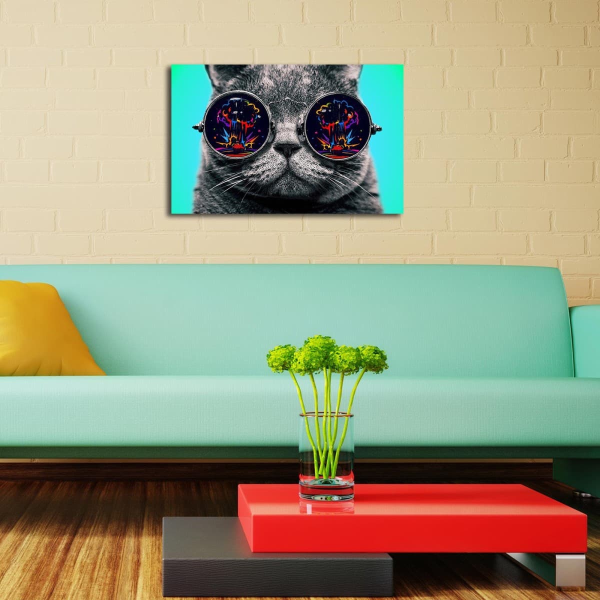 Obraz s LED osvetlením MAČKA V OKULIAROCH 61 45 x 70 cm 1