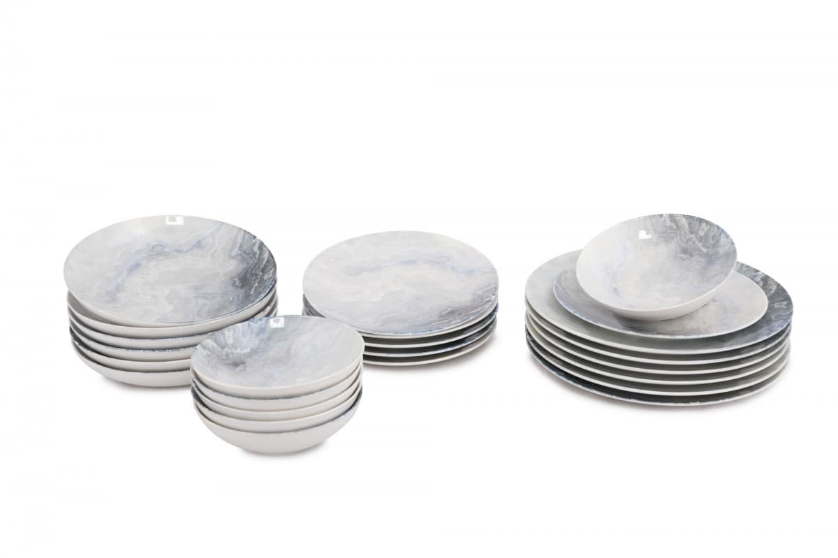 Porcelánová sada 24 ks tanierov Pearl biela/sivá
