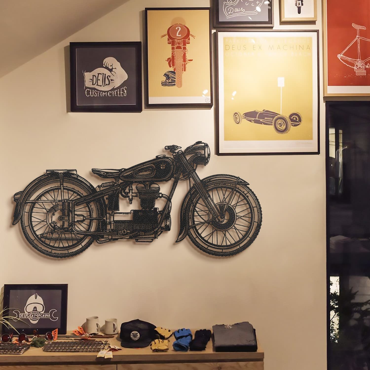 Nástenná kovová konštrukcia Cafe Racer čierna 1