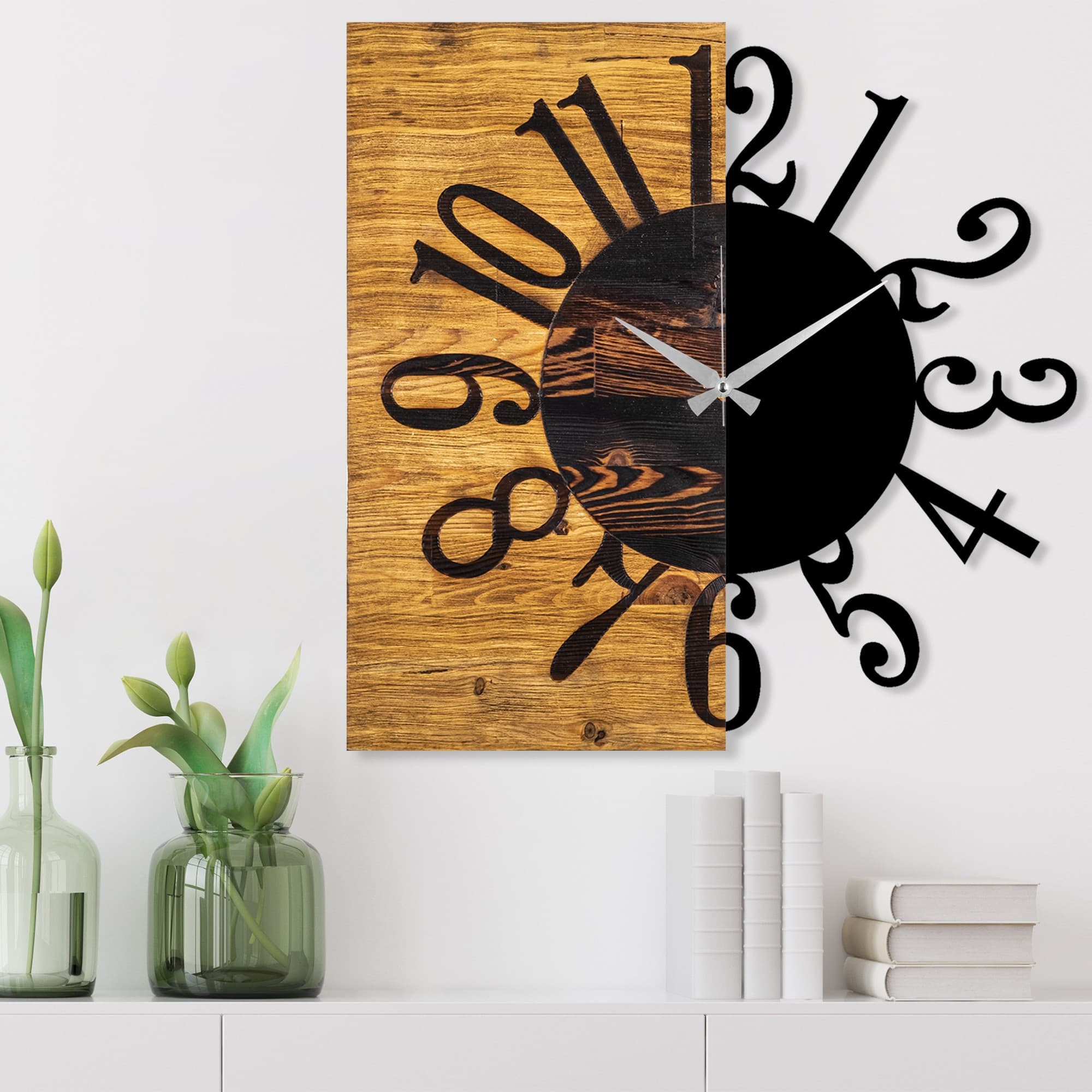Dekoratívne nástenné hodiny WALLIE 58 cm čierne/orech