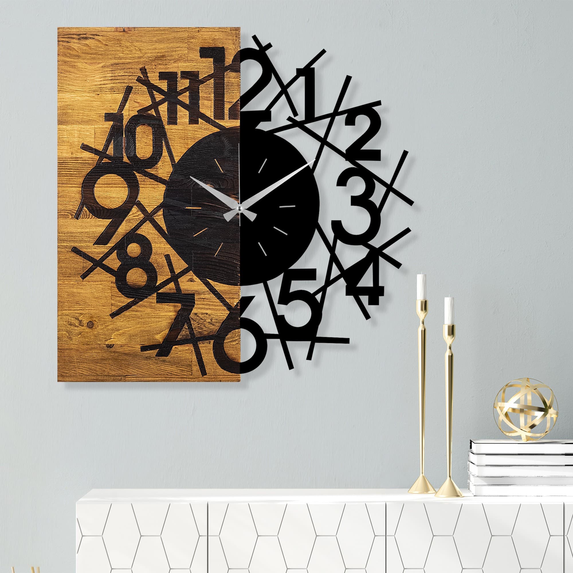 Nástenné dekoratívne hodiny WALLIE I. 58 cm orech/čierna 1