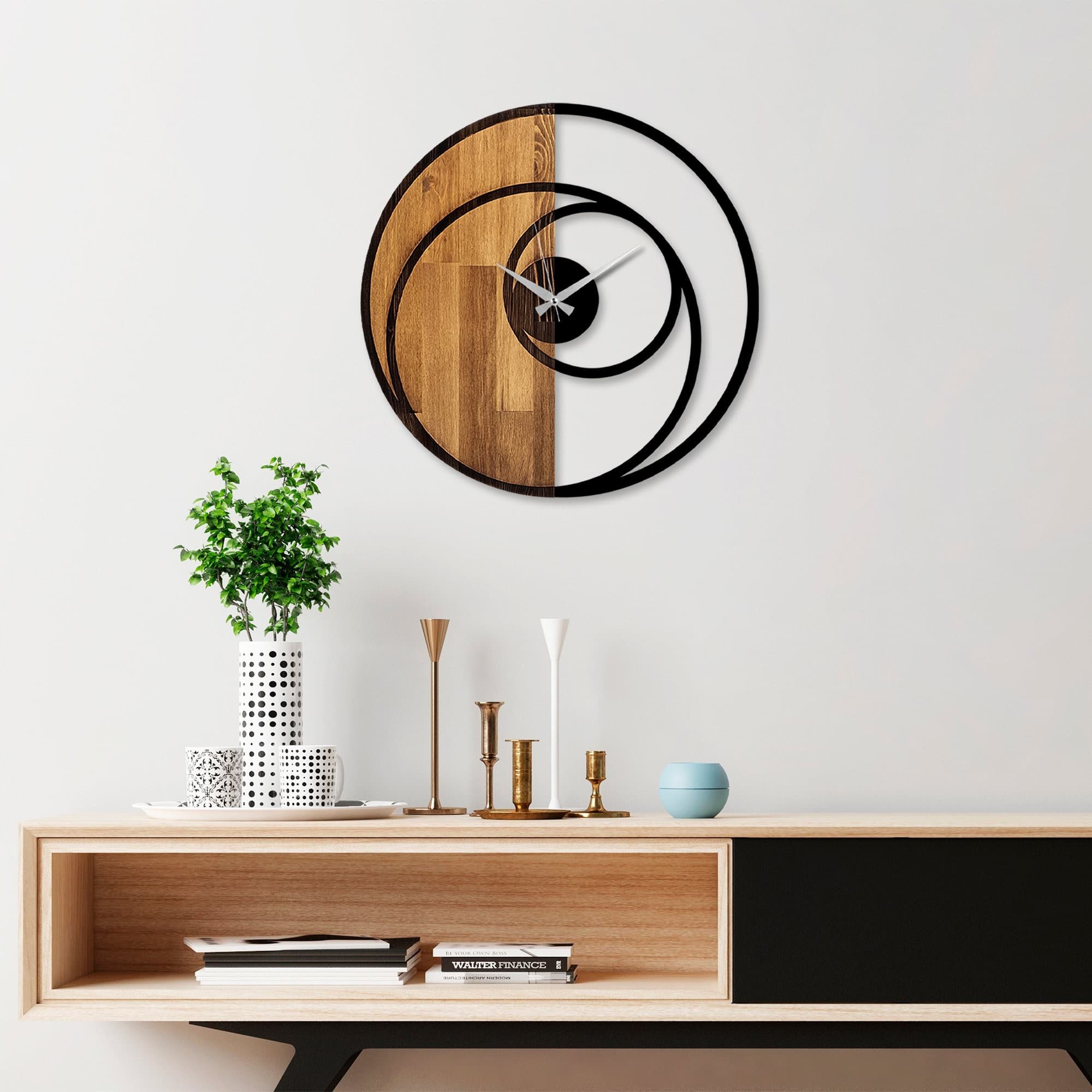 Dekoratívne nástenné hodiny WALLIE CIRCLE 56 cm orech/čierne