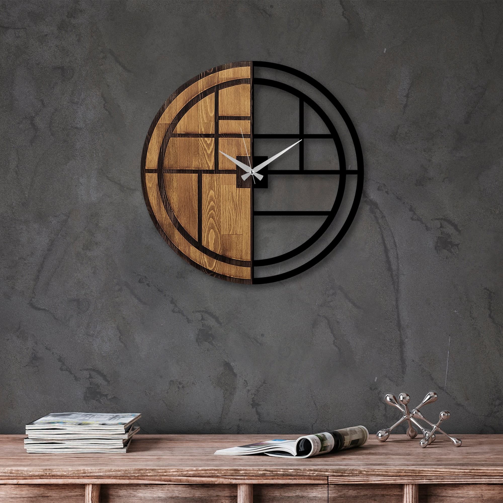 Dekoratívne nástenné hodiny WALLIE ORGANIC 56 cm orech/čierne 1