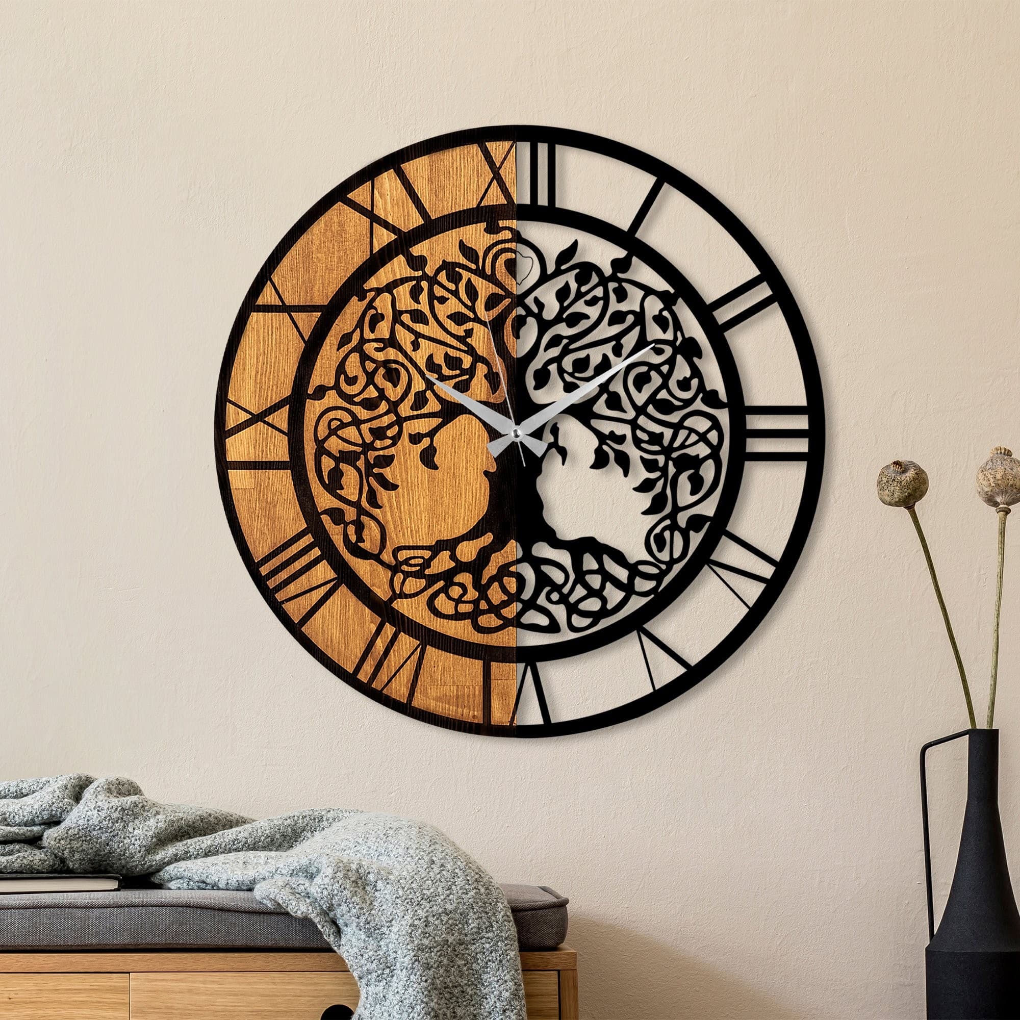 Dekoratívne nástenné hodiny WALLIE TREE LIKE 56 cm orech/čierne 1