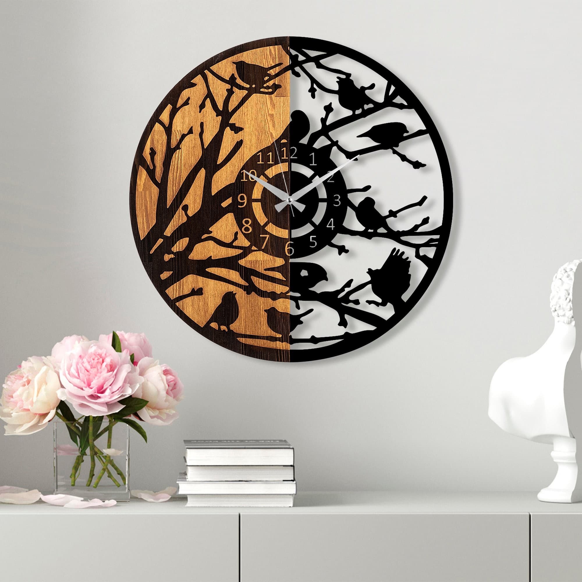 Dekoratívne nástenné hodiny WALLIE WOODEN 56 cm orech/čierne
