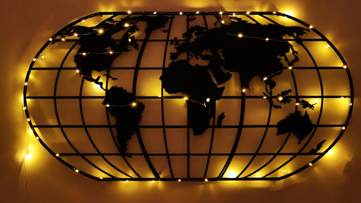 Nástenná dekorácia Svetová mapa Glóbus Led čierny
