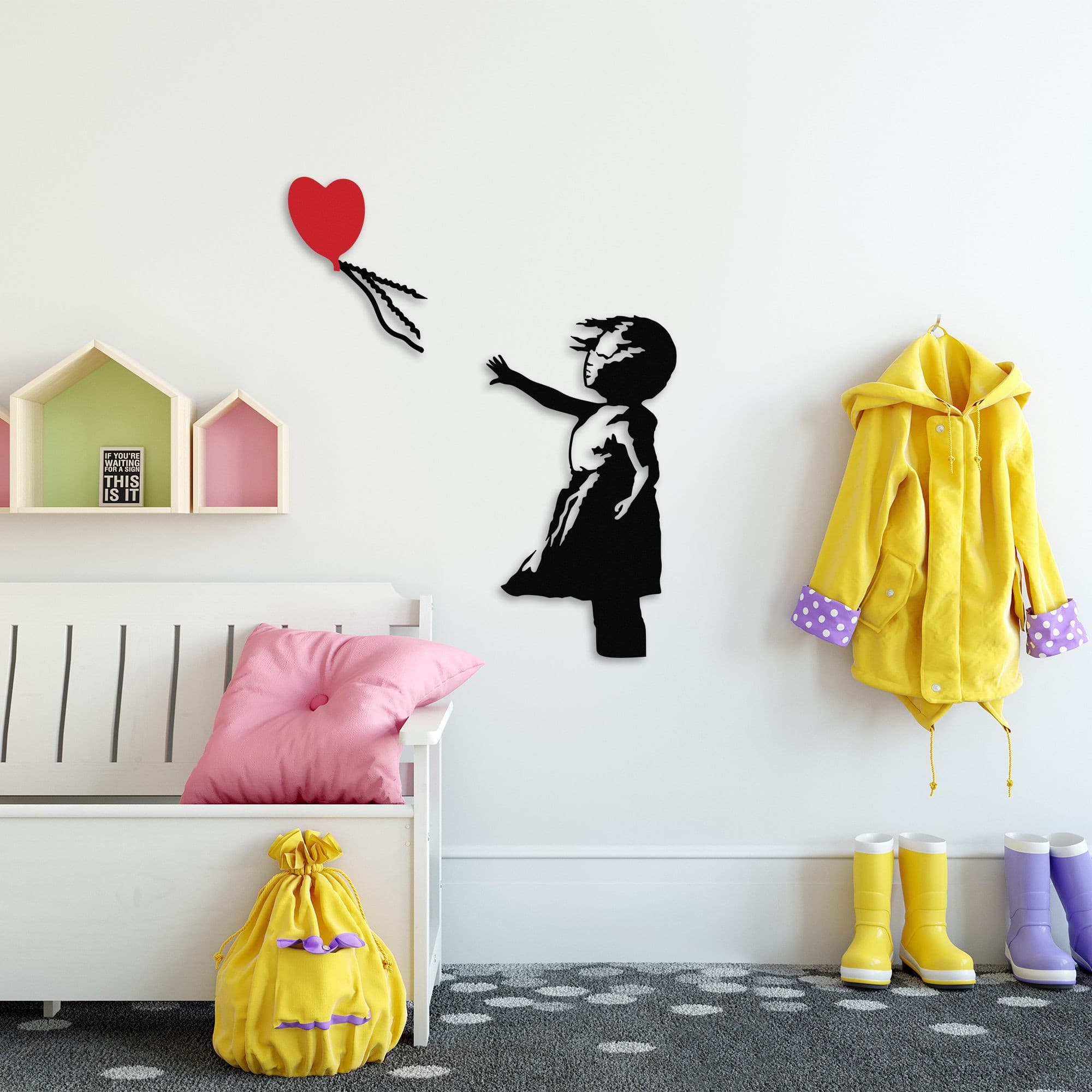Nástenná kovová dekorácia Banksy 13 čierna/červená 1