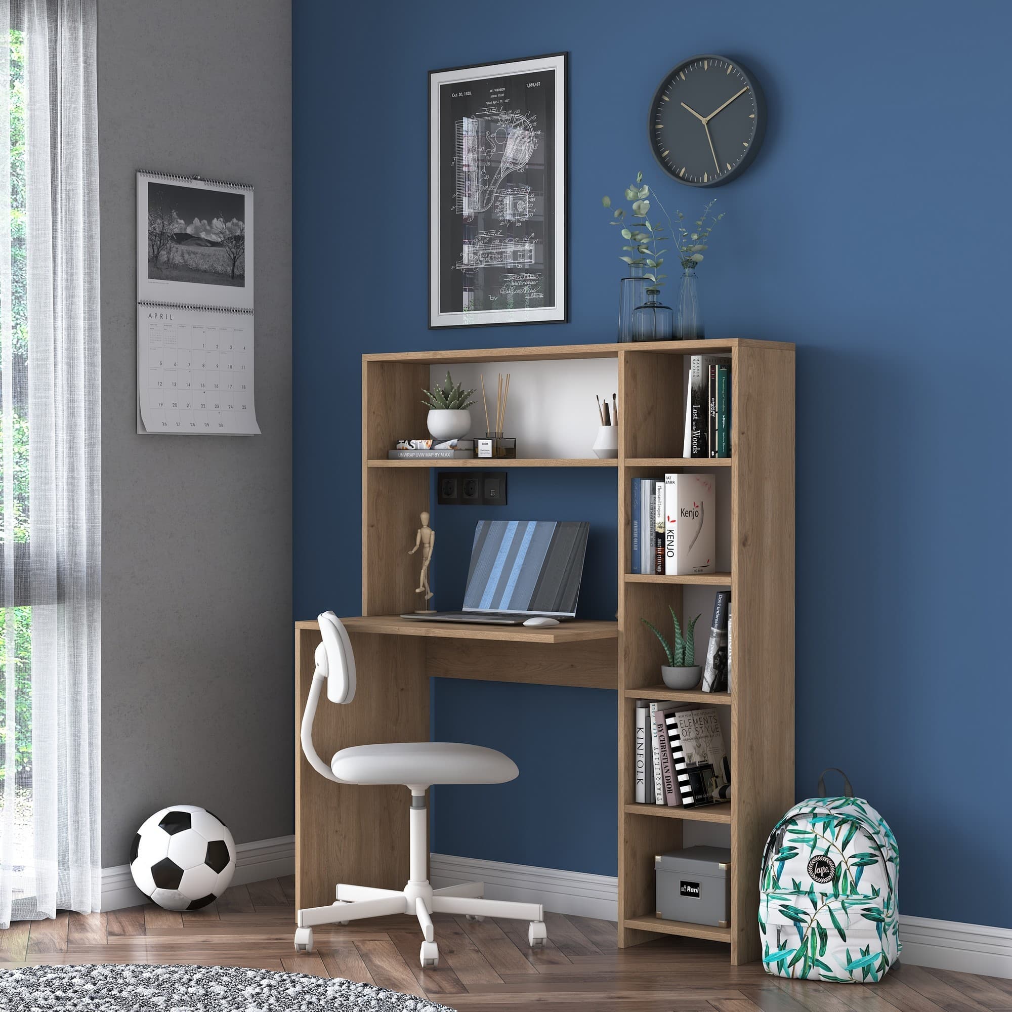 Písací stôl s regálom Hapos 113 cm dub prírodný