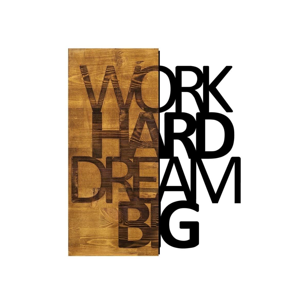 Nástenná drevená dekorácia WORK DREAM hnedá/čierna 1