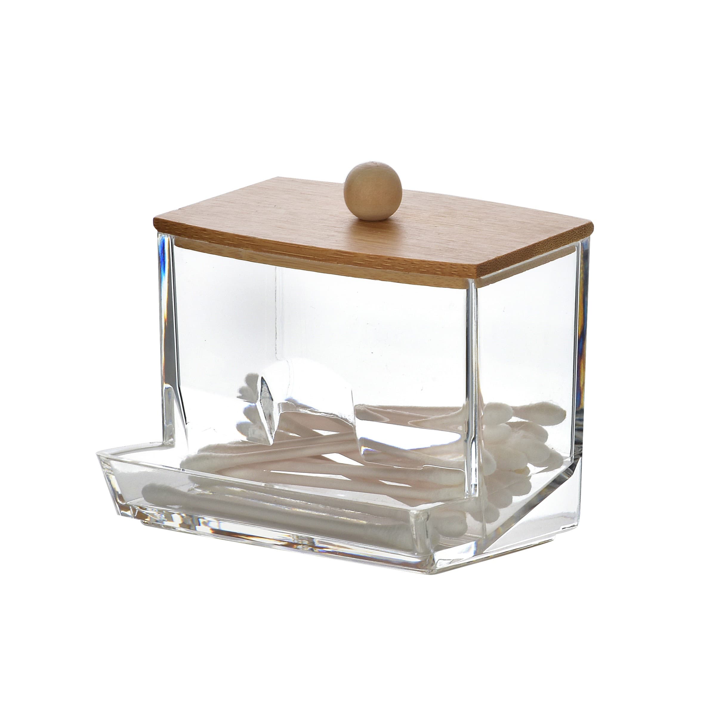 Kozmetický organizér na vatové tyčinky BEA 8,5x5,5x8,5 cm bambus/číry