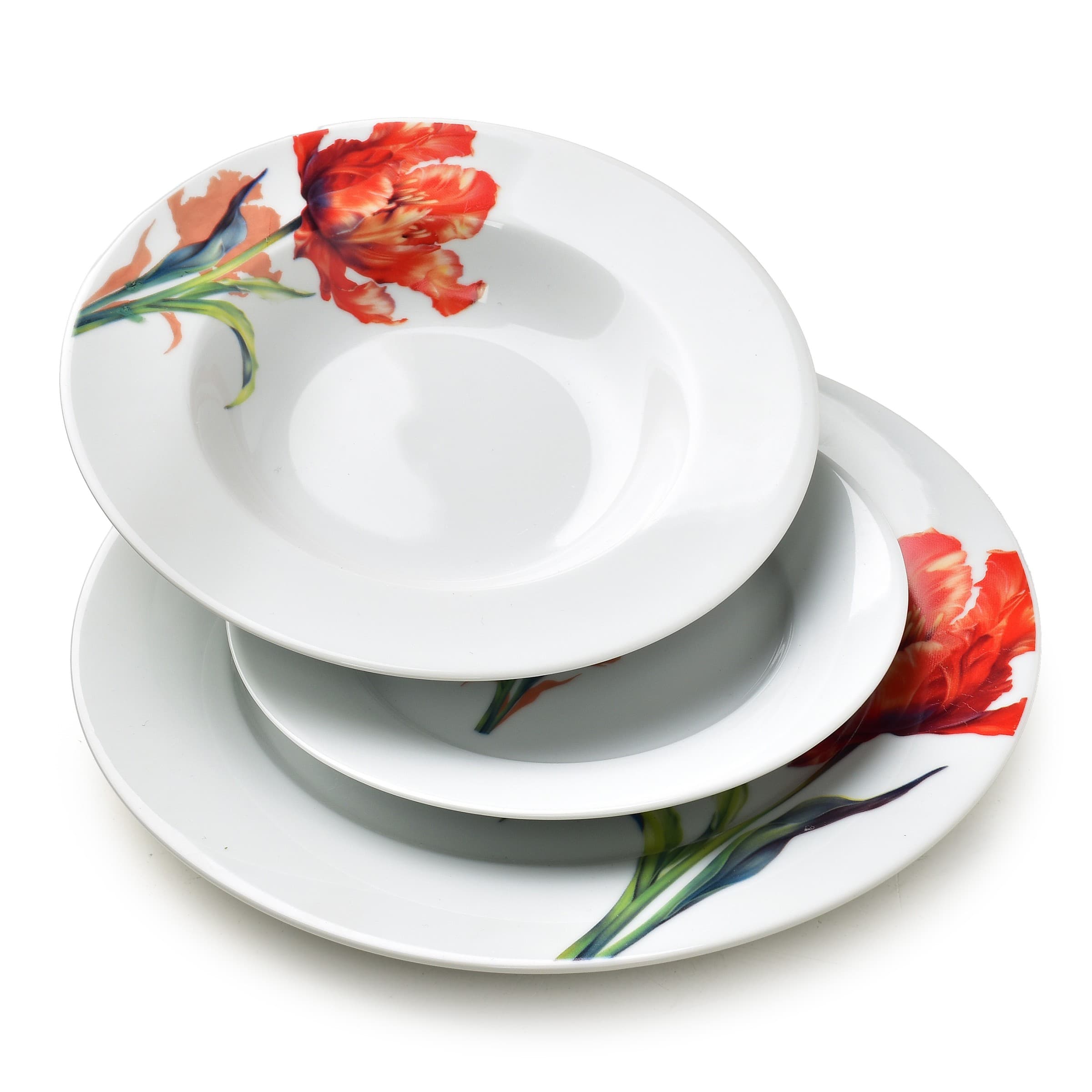 Porcelánová jedálenská súprava LEA Tulip 18 ks biela/červená 1
