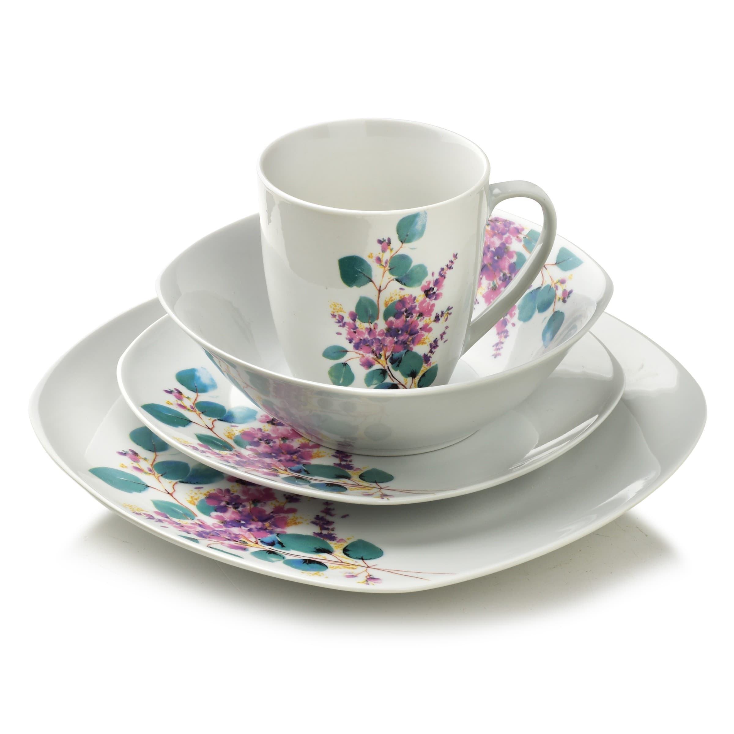 Porcelánová jedálenská súprava s hrnčekom LEA Lavender 16 ks biela/fialová