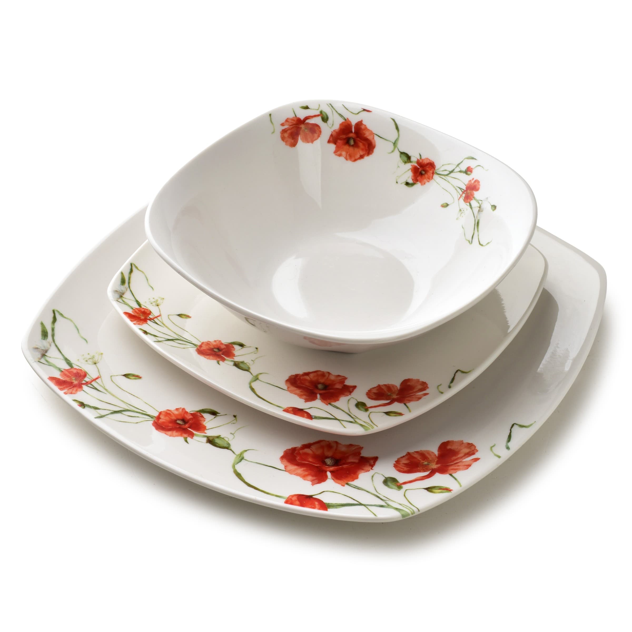 Porcelánová jedálenská súprava LEA Poppy 18 ks biela/červená 1