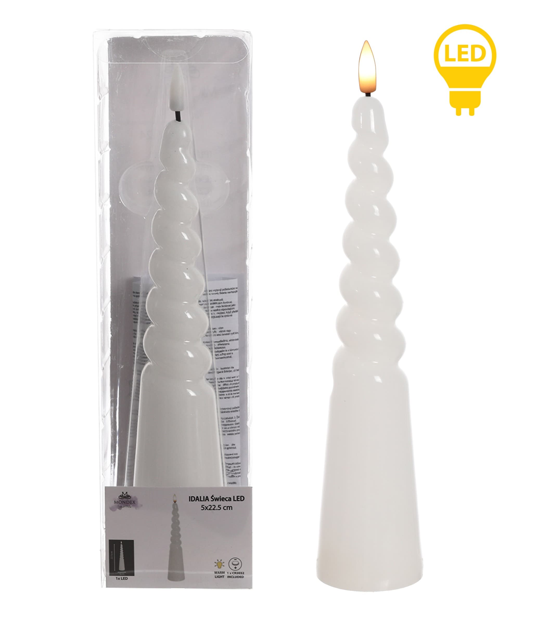 LED sviečka IDALIA SPIRAL 25 cm biela