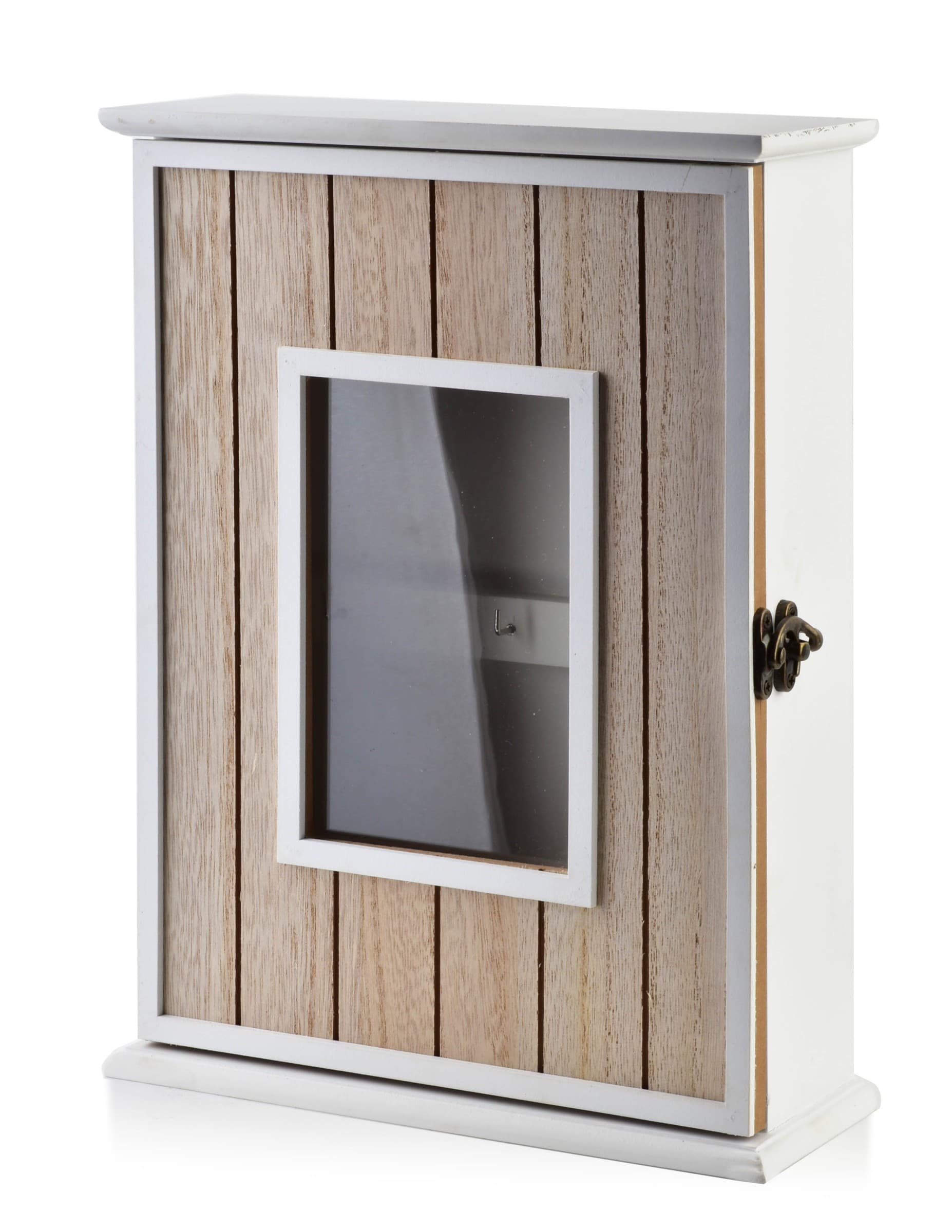 Drevená skrinka na kľúče STACY Window 22x8x29,5 cm biela/hnedá 1