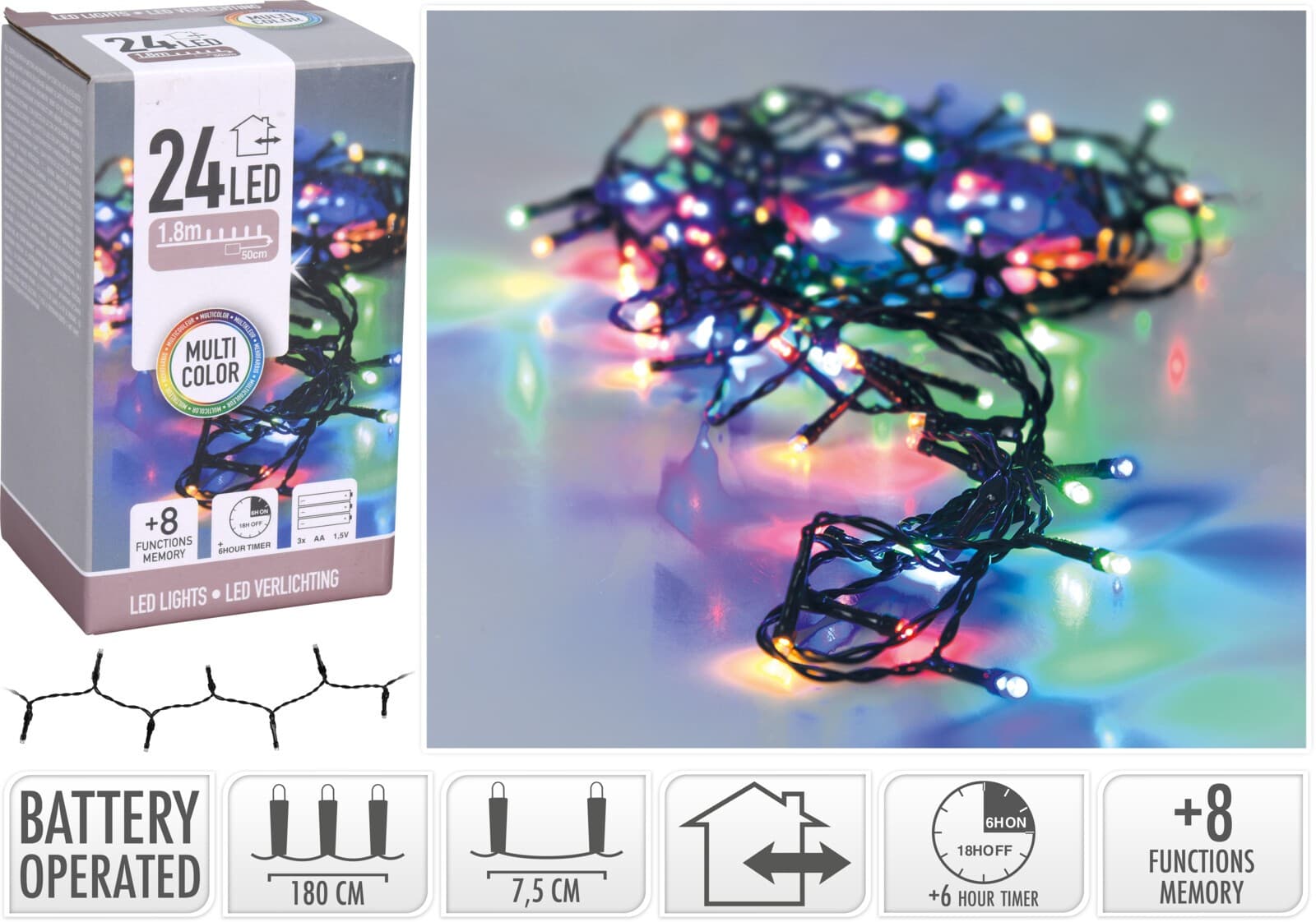 Vianočná LED reťaz GUR 180 cm viacfarebná