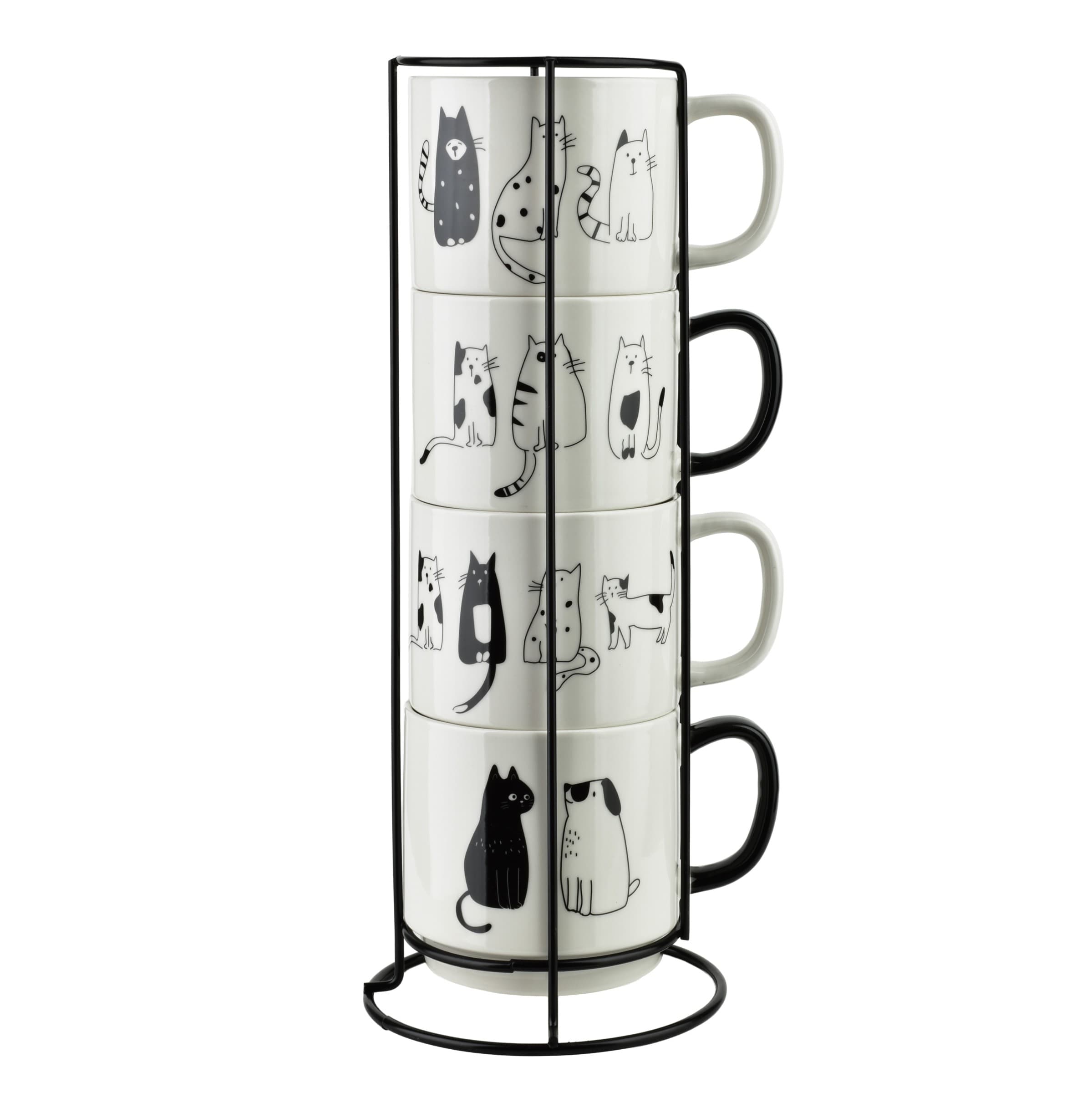 Sada 4 ks porcelánových hrnčekov COTTELLO 370 ml biela/čierna