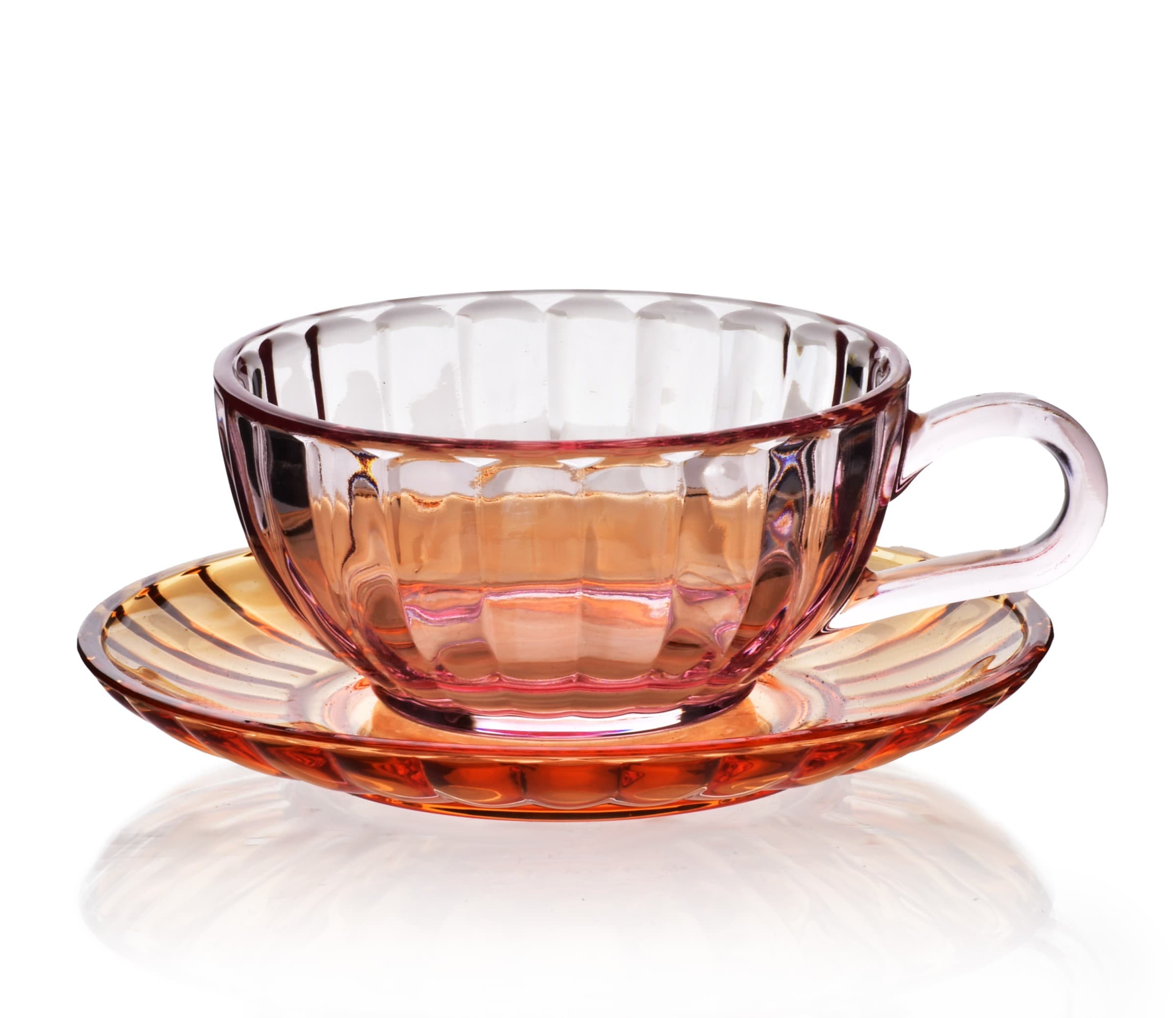 Sklenený hrnček s podšálkou VINI 210 ml oranžový/ružový