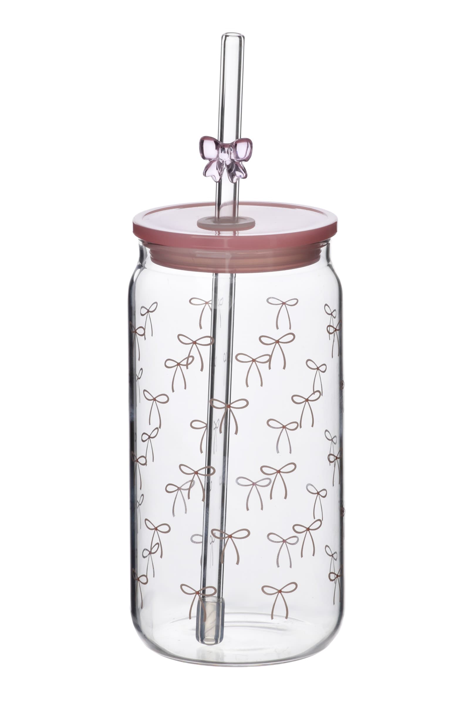 Sklenený hrnček PETER RIBBON 480 ml so slamkou číry