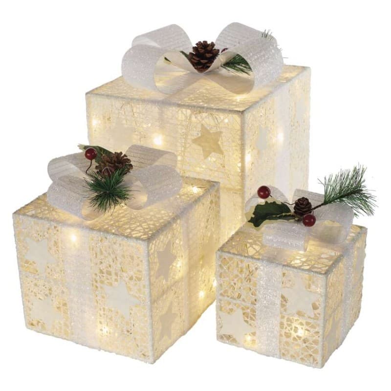 LED darčeky s ozdobou Gift teplá biela 1