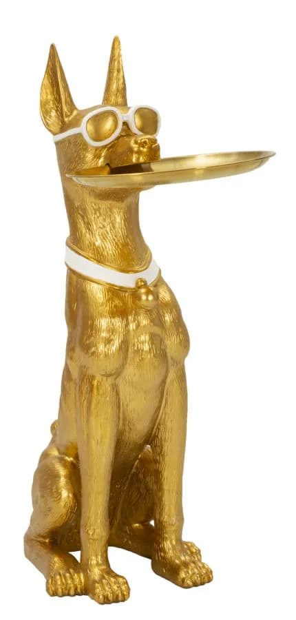 Dekoratívna socha Dog Pit s podnosom 74 cm zlatá 1