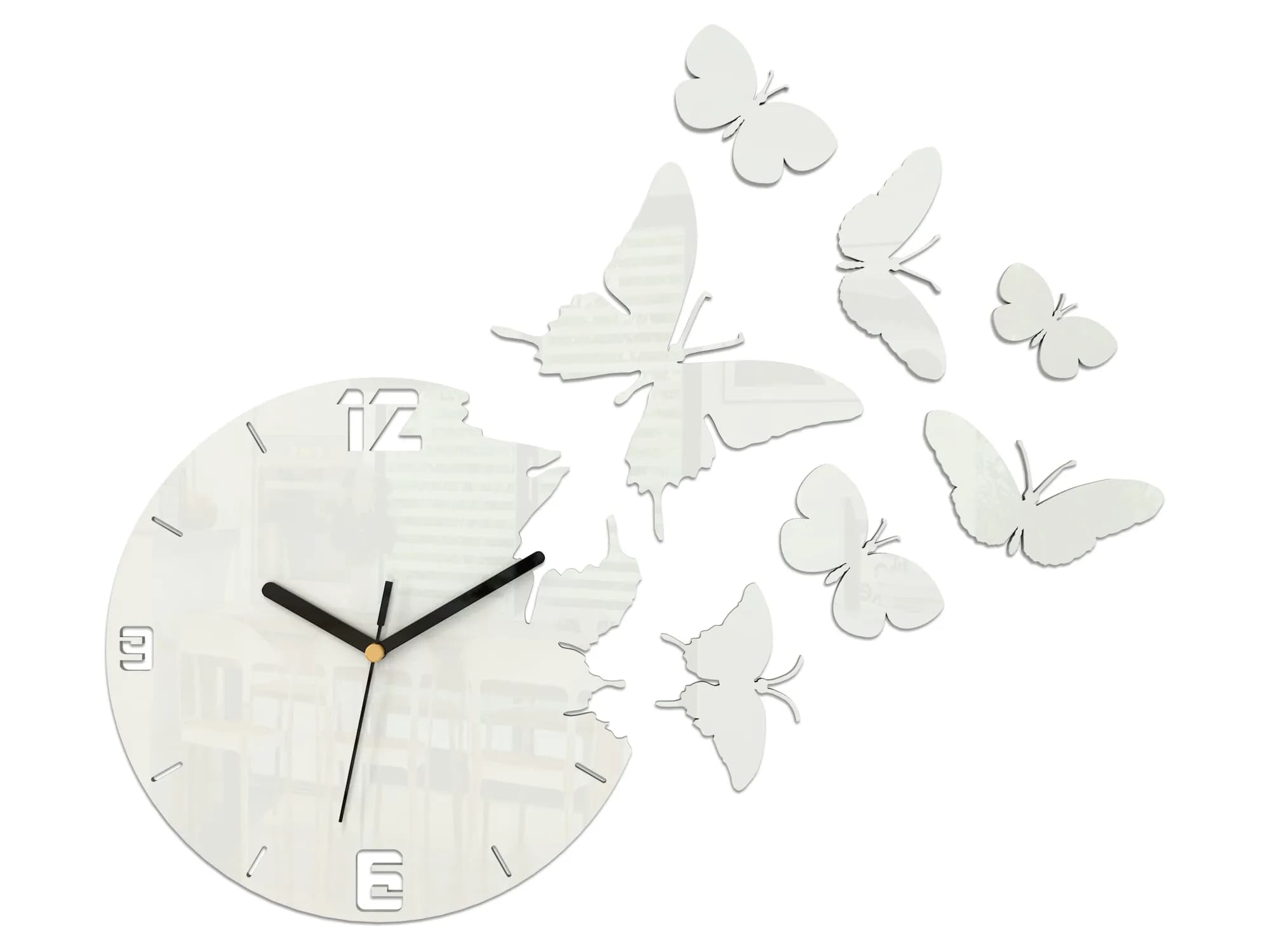3D nalepovacie hodiny Butterflies biele