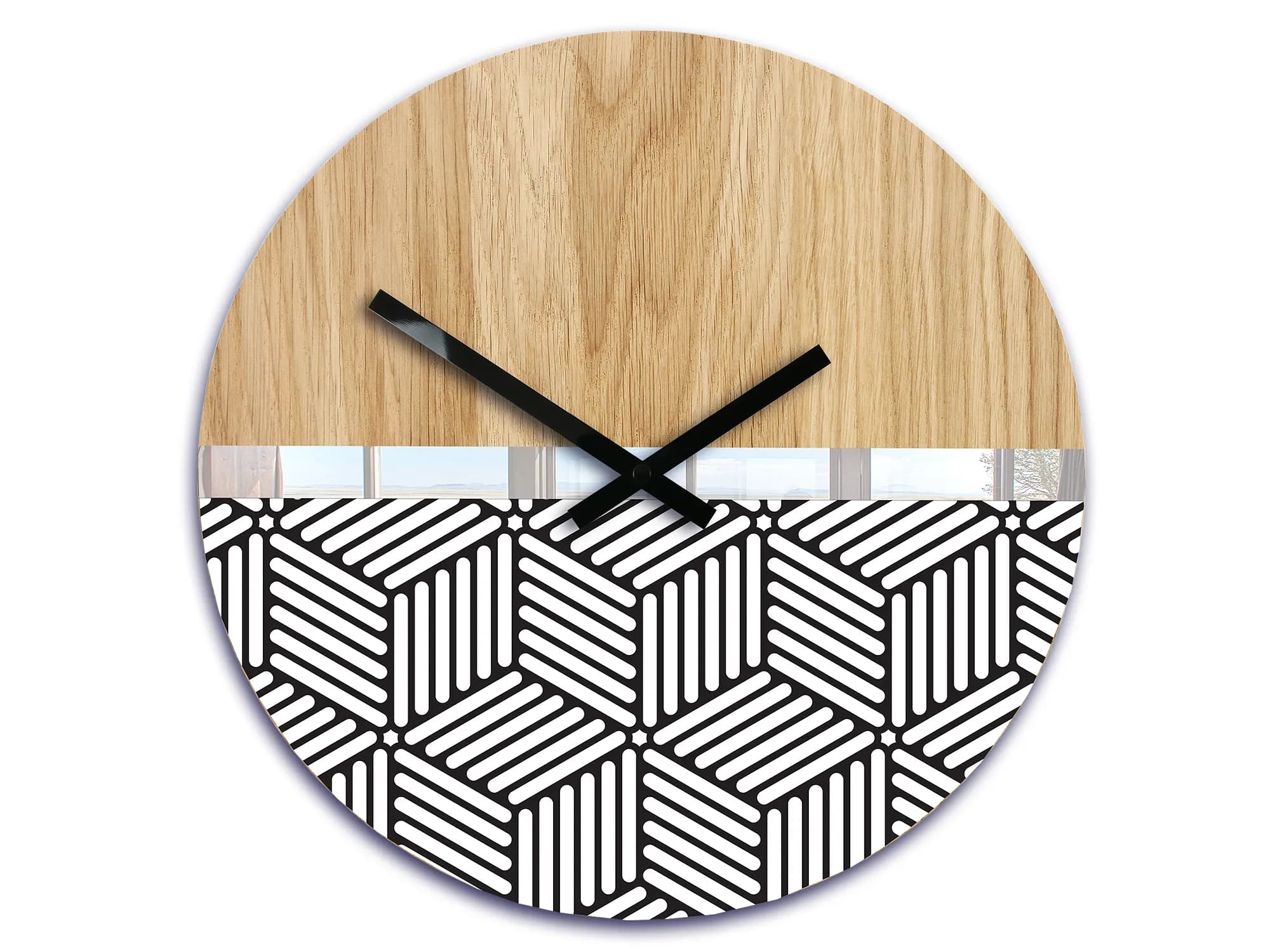Drevené nástenné hodiny Echo 33 cm dub prírodný/čierny