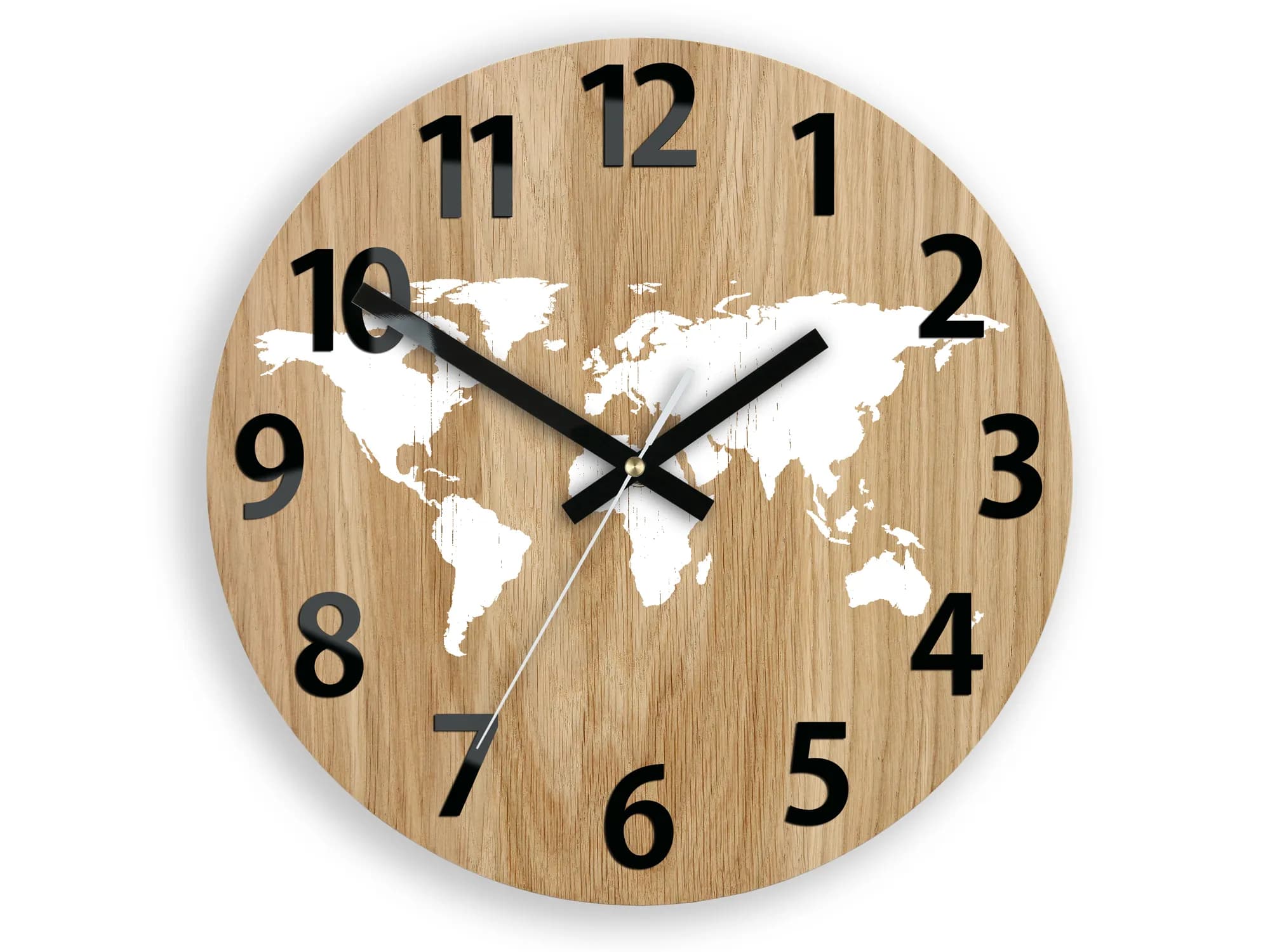 Drevené nástenné hodiny Mapa Wood 33 cm hnedé/biele 1