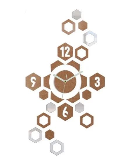 3D nalepovacie hodiny Hexagon medené