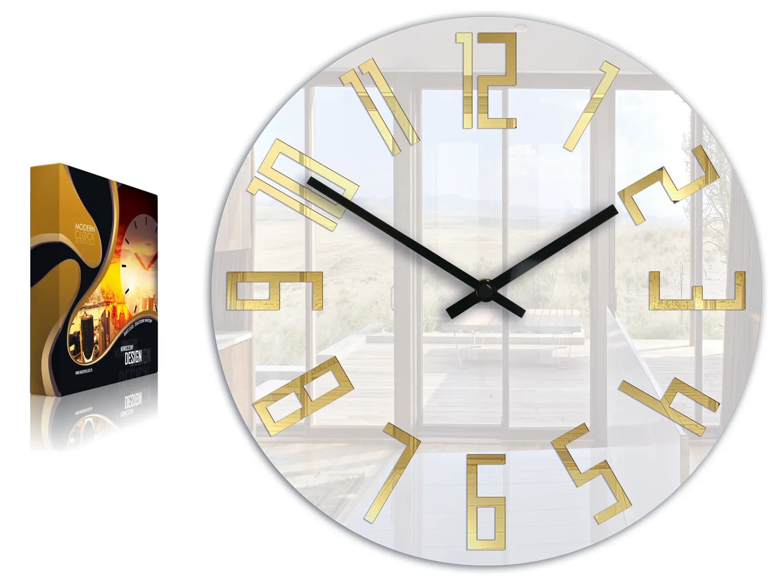 Nástenné hodiny Slim Gold biele 1