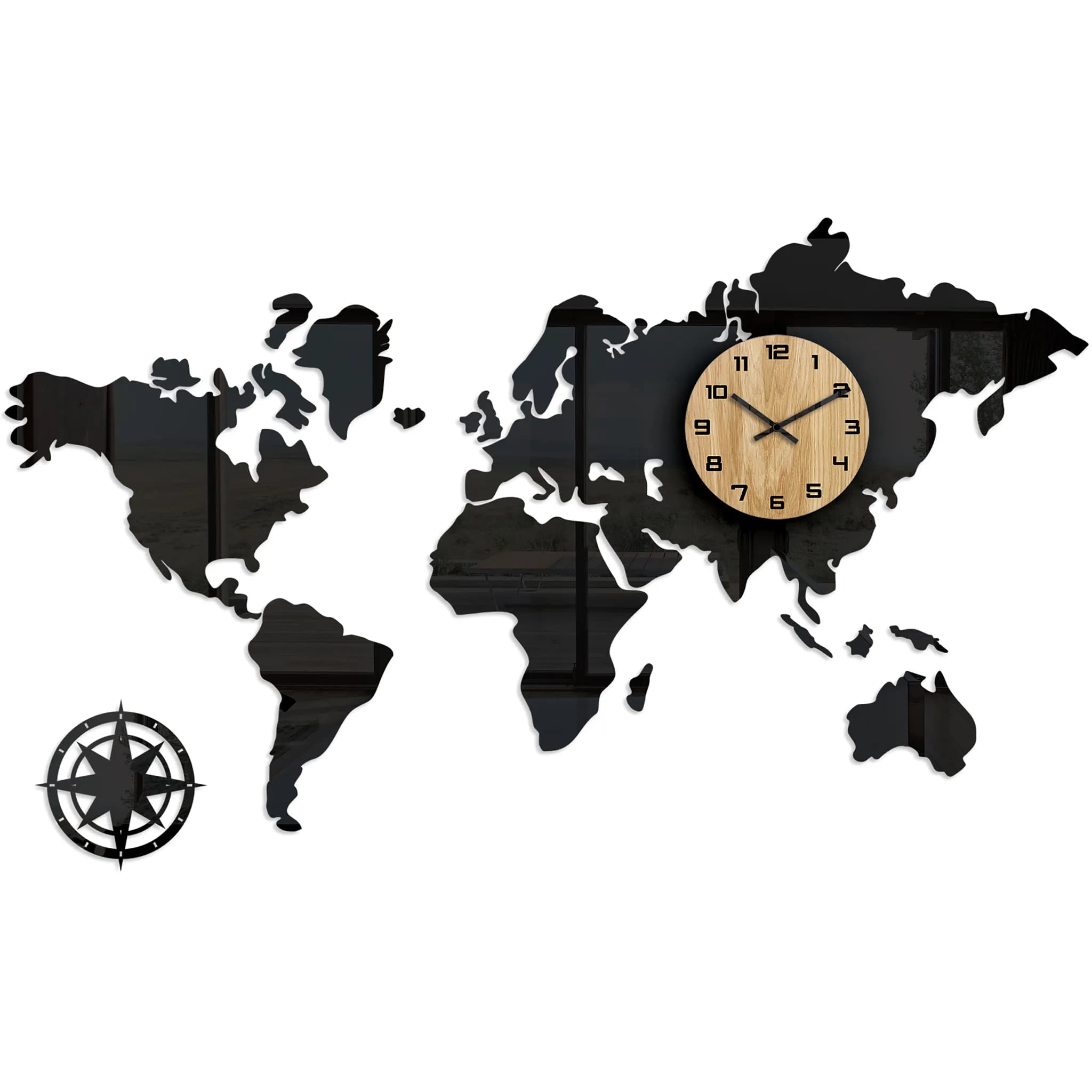 3D nalepovacie hodiny Continents čierne