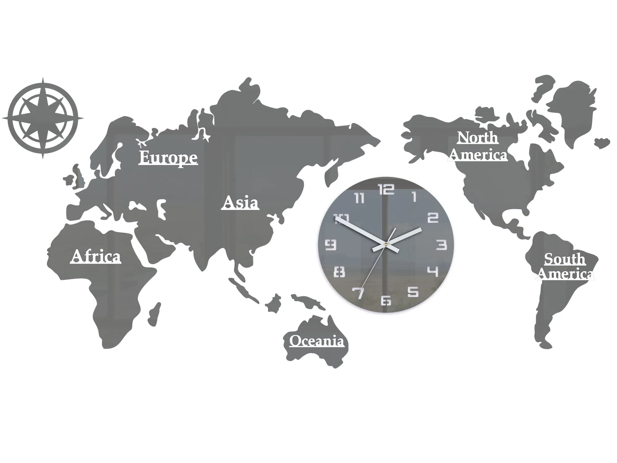 Nástenné samolepiace hodiny Mapa sveta 110x55 cm sivé 1