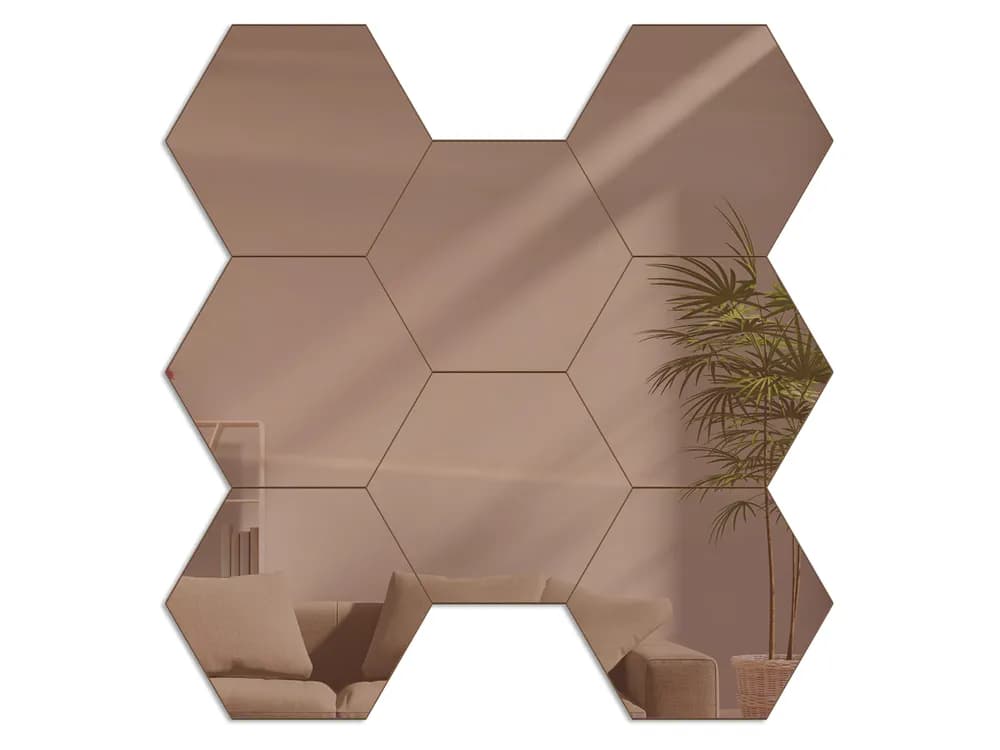 Nástenné samolepiace zrkadlo Hexagón hnedé 1