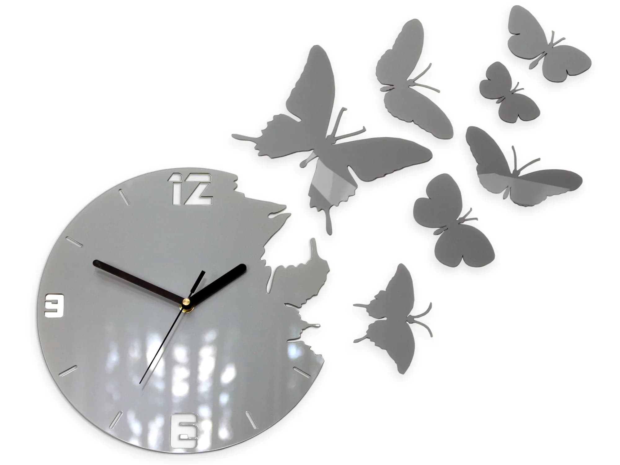 3D nalepovacie hodiny Butterfly sivé