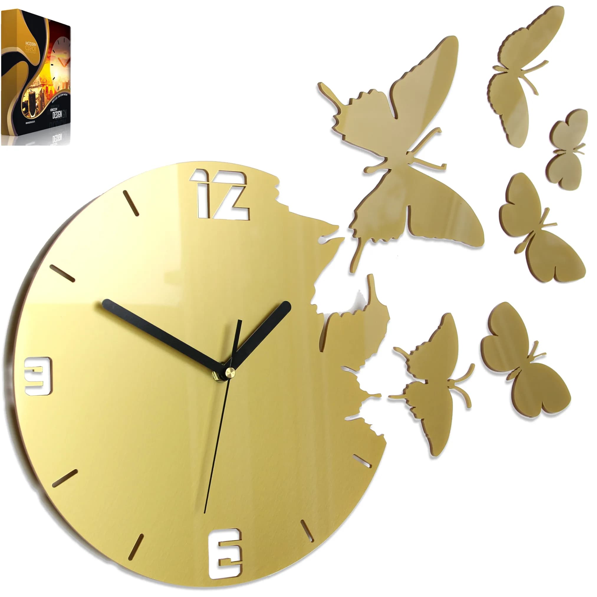 3D nalepovacie hodiny Butterfly zlaté 1