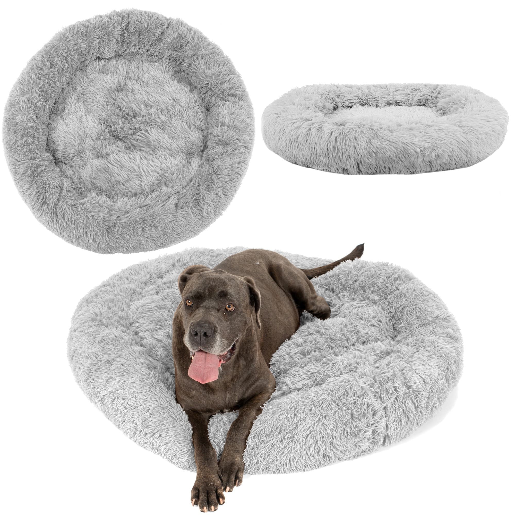 Okrúhly plyšový pelech pre psov a mačky PLUSH veľ. L 100 cm svetlosivý 1