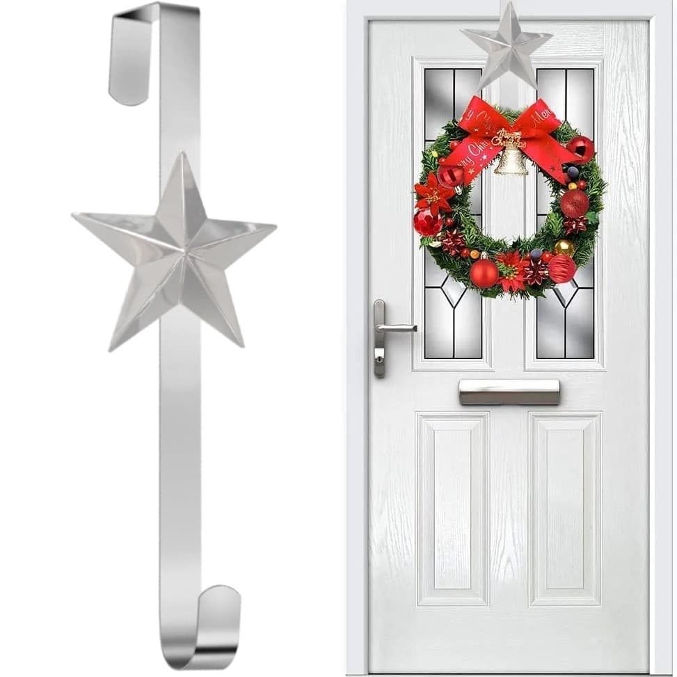 Vianočný vešiak na dvere STAR 37 cm strieborný 1