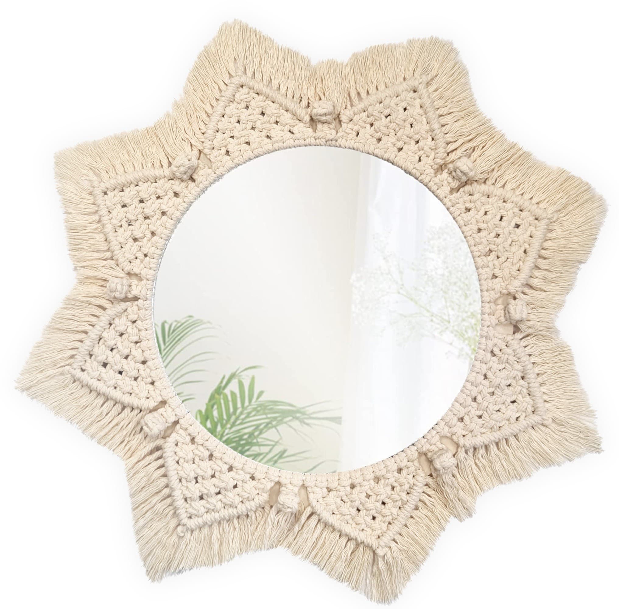 Okrúhle nástenné zrkadlo BOHO 55 cm béžové