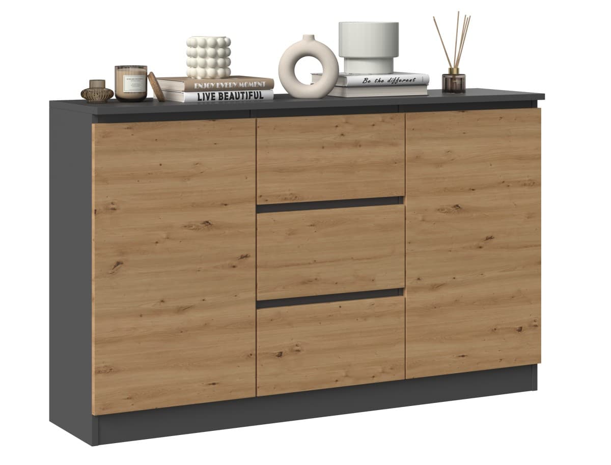 Komoda Saloe 2D3S 120 cm antracit/dub artisan 1