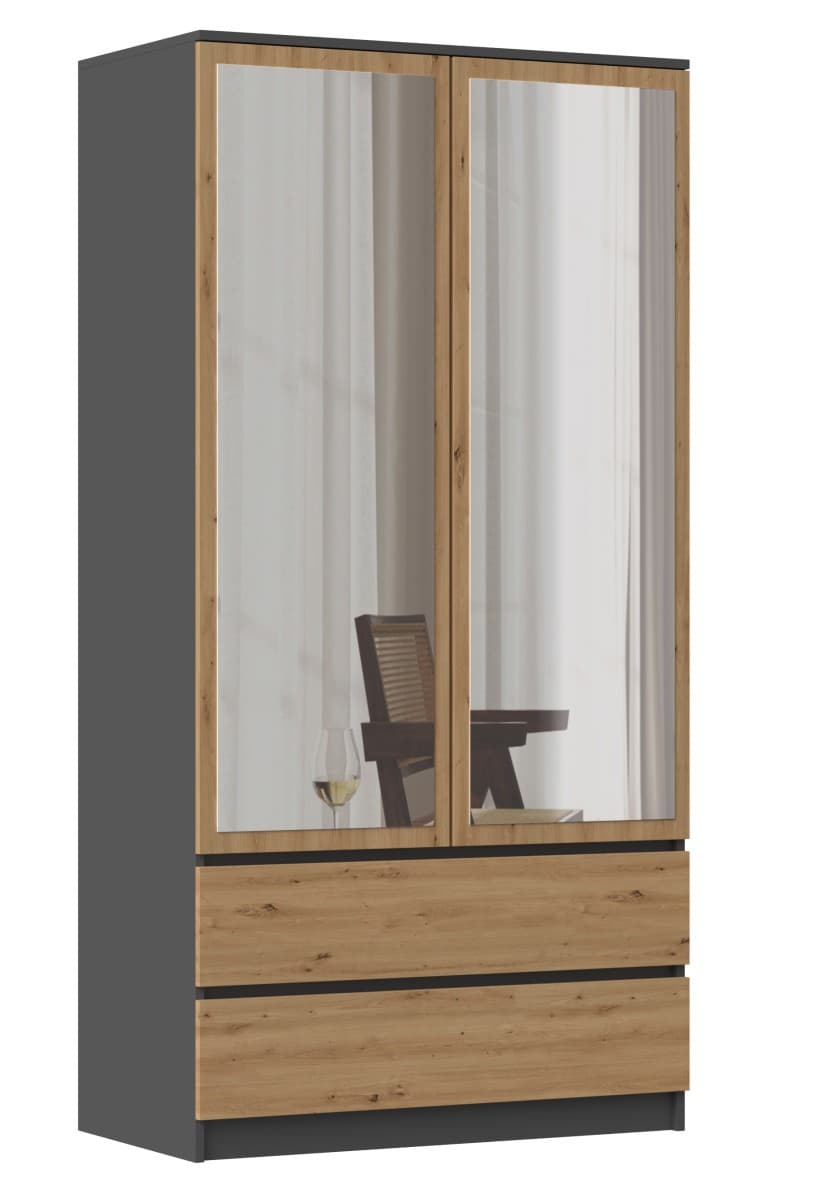 Šatníková skriňa SS-90 so zrkadlom 180 cm antracitová/dub artisan